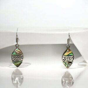 Sterling Silver Abalone Shell Marquise Drop Earrings With Filigree Design